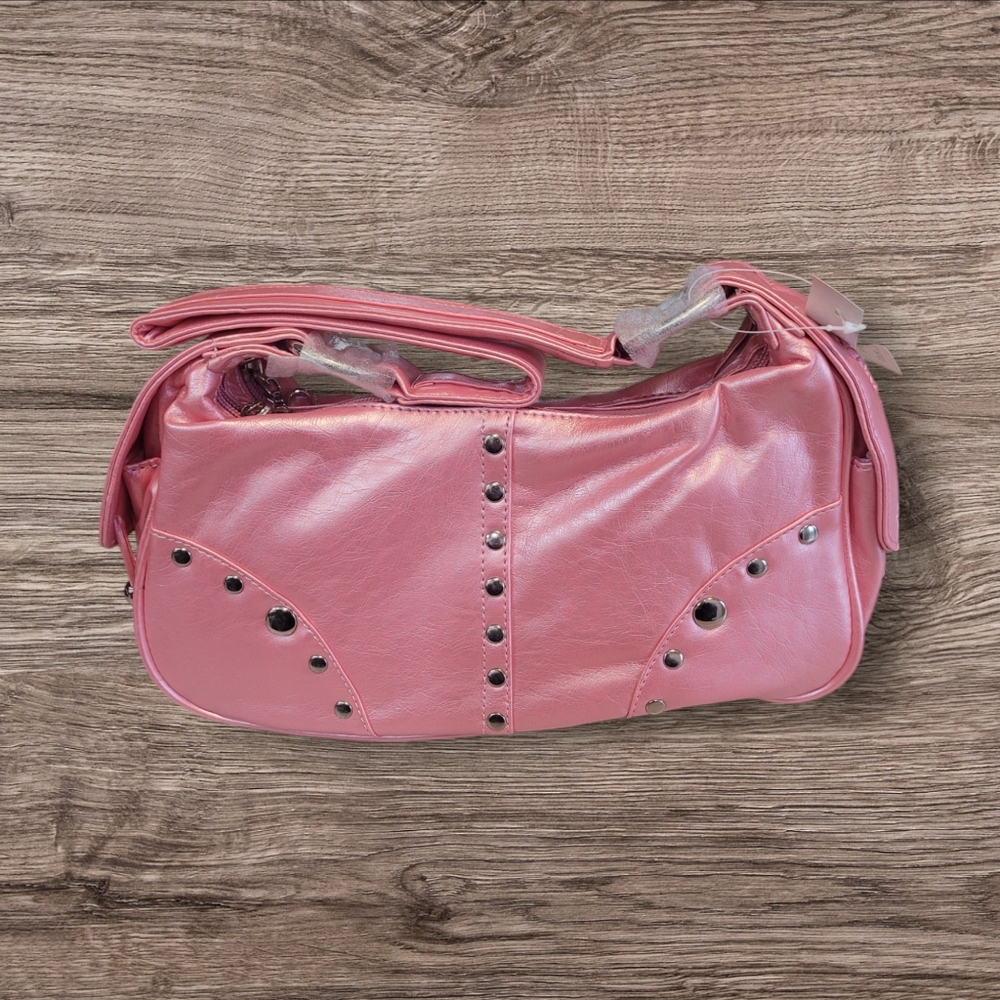 Ampere Pink Shoulder Bag With Studds Vegan Leather